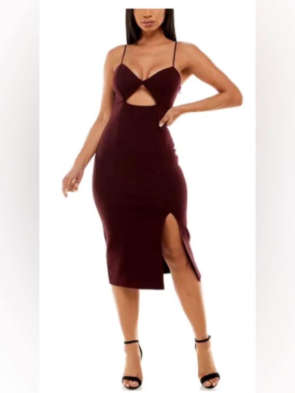 Socialite Sleeveless Cutout Midi Dress - Wine